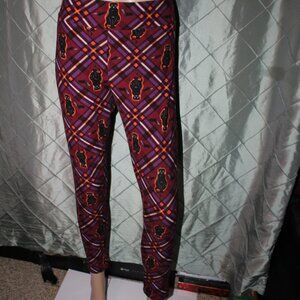 Celebrate! Halloween Women LG‎ (12-14) Maroon Black Cat High Rise Leggings